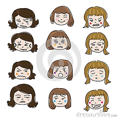 Woman Emotion Face Vector Vector Illustration