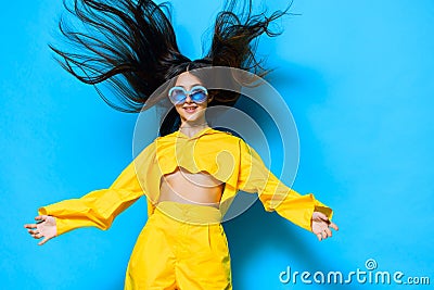 sunglasses woman female girl attractive yellow trendy beautiful lifestyle fashion young Stock Photo