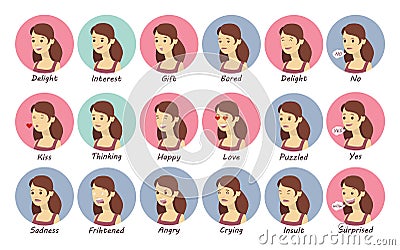 Woman emotions set. Vector Illustration