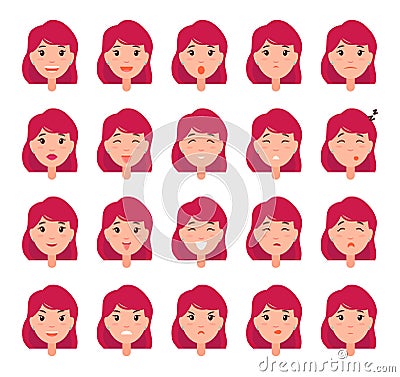 Woman Emotions Vector Emoji of Girl Good Bad Mood Vector Illustration