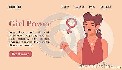 Woman empowerment, female power landing. Gender diverse, feminism girl empower, strength people. Creative cartoon Vector Illustration