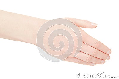 Woman empty hand back on white Stock Photo