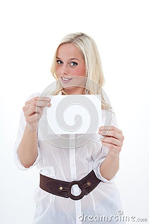 Woman with empty sheet Stock Photo