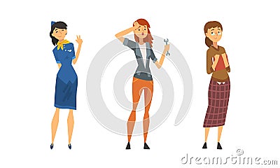 Woman Engaged in Different Profession as Gender or Sexual Equality Vector Set Vector Illustration