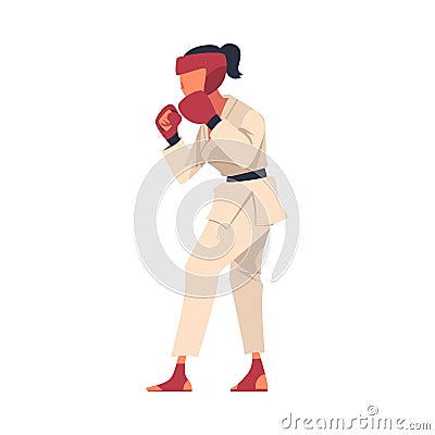 Woman Engaged in Kudo in Gloves and Headgear as Martial Arts Vector Illustration Vector Illustration