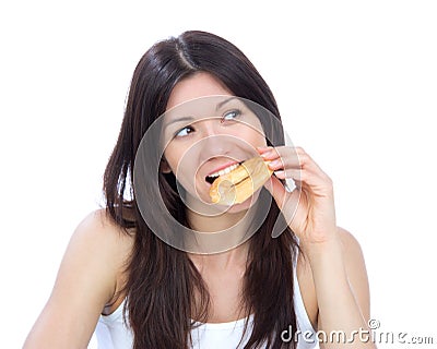 Woman enjoy donut Stock Photo