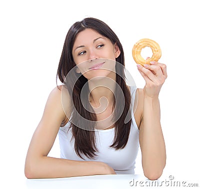 Woman enjoy sweet donut Stock Photo