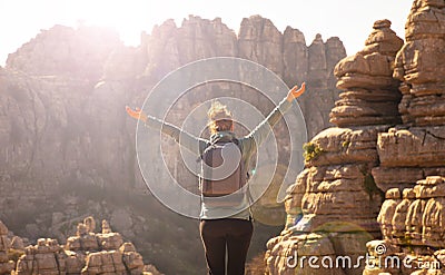 Woman enjoying amazing view of Torcal Stock Photo