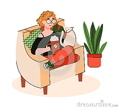Woman enjoying coffee in comfy chair, cartoon vector illustration isolated. Vector Illustration