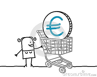 Woman and euro in a shopping cart Vector Illustration