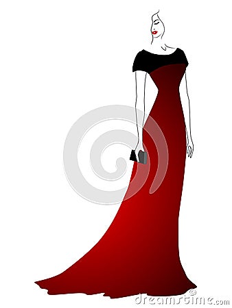 Woman in evening dress with clutch. Vector Illustration