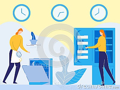 Young Girl Wearing Apron Doing Household Activity Vector Illustration