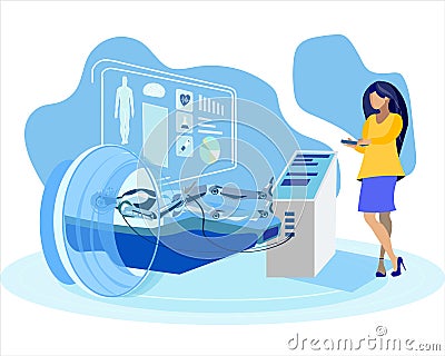 Woman Examining Humanoid Flat Vector Illustration Vector Illustration