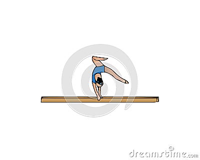 Woman exercise on balance beam. Woman sport gymnastics on white background Vector Illustration