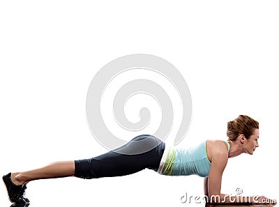 Woman exercising Abdominals workout push ups Stock Photo