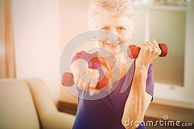 Woman exercising with dumbbells Stock Photo