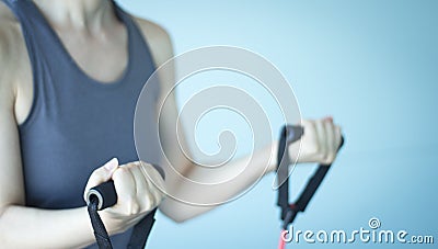 Woman exercising exercise bands Stock Photo