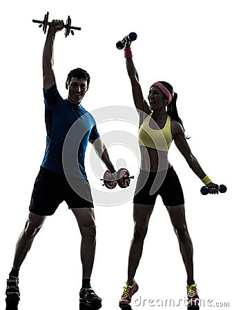 Woman exercising fitness workout with man coach Stock Photo