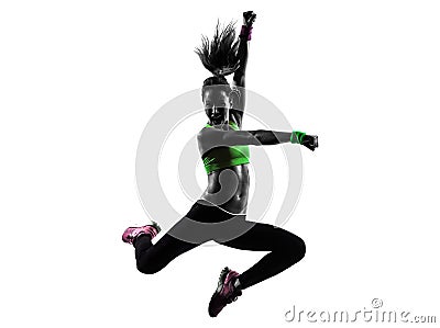 Woman exercising fitness zumba dancing jumping silhouette Stock Photo