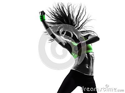 Woman exercising fitness zumba dancing silhouette Stock Photo