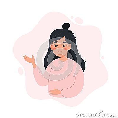 Woman explaining, presenting or showing something. Cute character, vector illustration in flat or cartoon style Vector Illustration