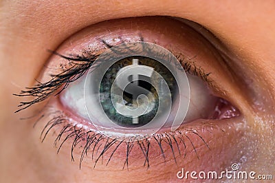 Woman eye with dollar or money symbol inside Stock Photo