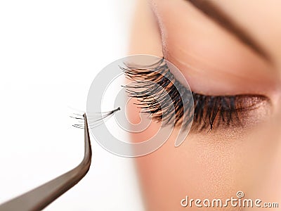 Woman eye with long eyelashes. Eyelash extension Stock Photo