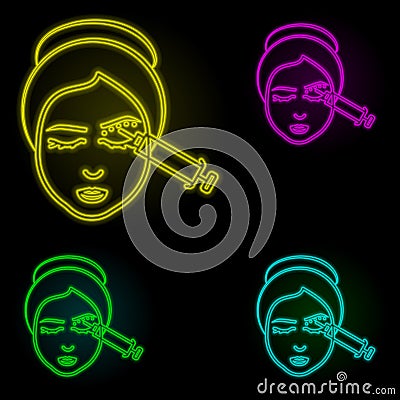 woman, eyebrow correction neon color set icon. Simple thin line, outline vector of anti age icons for ui and ux, website or mobile Stock Photo