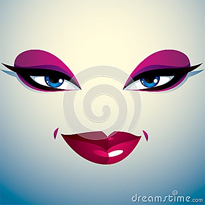 Woman eyes and lips, stylish makeup. People positive fa Vector Illustration