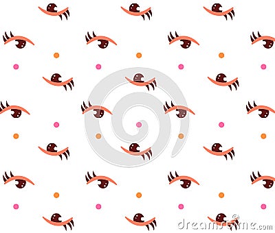 Woman eyes with make up on seamless pattern. Cartoon Illustration