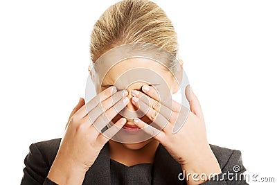 Woman with eyes pain Stock Photo