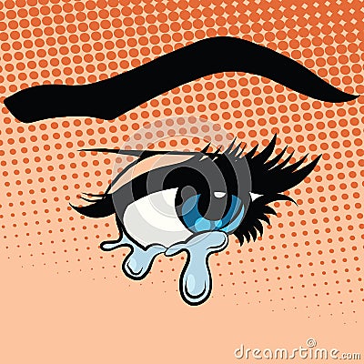 Woman eyes tears crying Vector Illustration