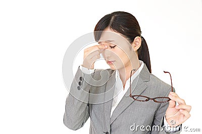 The woman with eyestrain Stock Photo