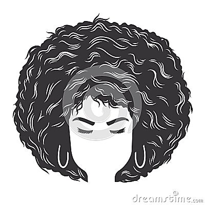 Woman face with Afro Messy Bun vintage hairstyles vector line art illustration Vector Illustration