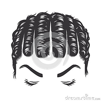 Woman face with Afro Natural Hairstyle curly flat twist vintage hairstyles vector line art illustration Vector Illustration