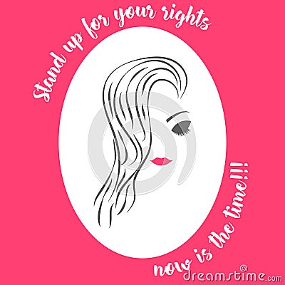 Woman face women`s day awareness illustration pink white Stock Photo