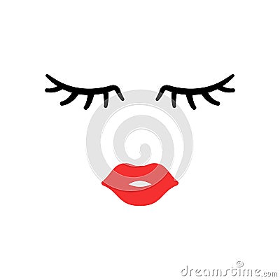 Woman face. Beauty concept. Eyelashes and lips. Make up. Vector Vector Illustration