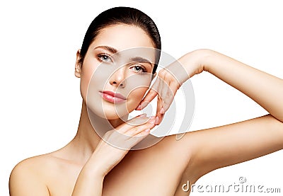 Woman Face Beauty Skin Care, Beautiful Girl Healthy Make Up, Natural Makeup Skincare and Treatment Stock Photo