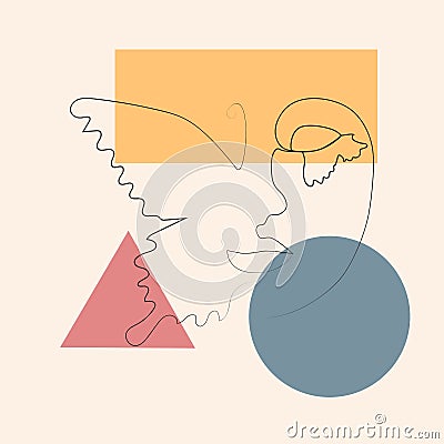 Woman face with butterfly. Line art female hands with butterflies. Abstract face with butterfly by one line drawing. Portrait Vector Illustration