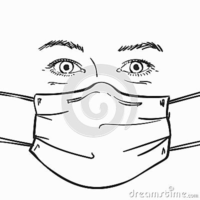 Woman face covered with medical mask Vector Illustration