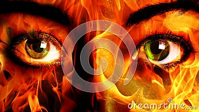 Woman Face fire Close up Stock Photo