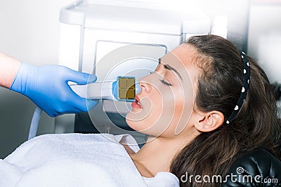 Woman face fractional treatment Stock Photo