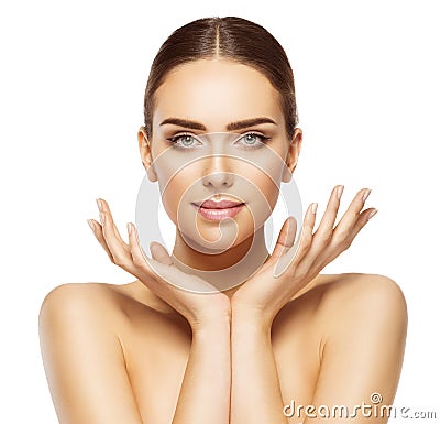 Woman Face Hands Beauty, Skin Care Makeup, Beautiful Make Up Stock Photo