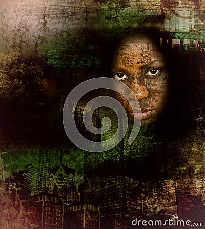 Woman Face Inner City Abstract Stock Photo