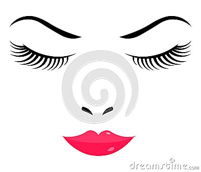 Woman face.Clsed eye nad lips of woman illustartion. Vector Illustration