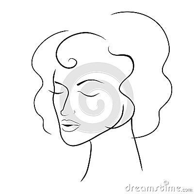 Woman face line art. Minimalistic style. Vector hand drawn beauty fashion illustration for logo, cosmetics or makeup and Vector Illustration