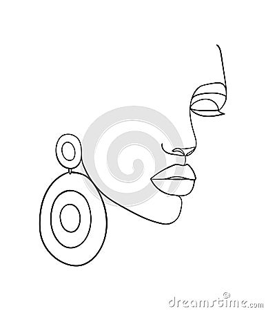 Woman face line drawing. Fashion concept, woman beauty minimalist. Vector Illustration