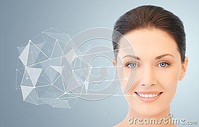 Woman face with low poly projection and pointers Stock Photo