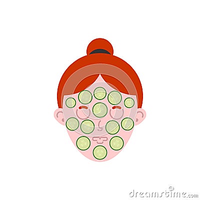 Woman face mask ucumber. Cosmetic procedures. Vector illustration Vector Illustration