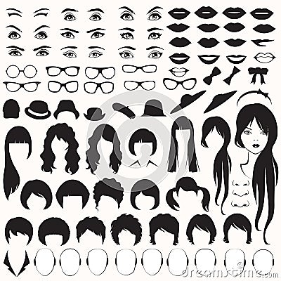 Woman face parts, Vector Illustration